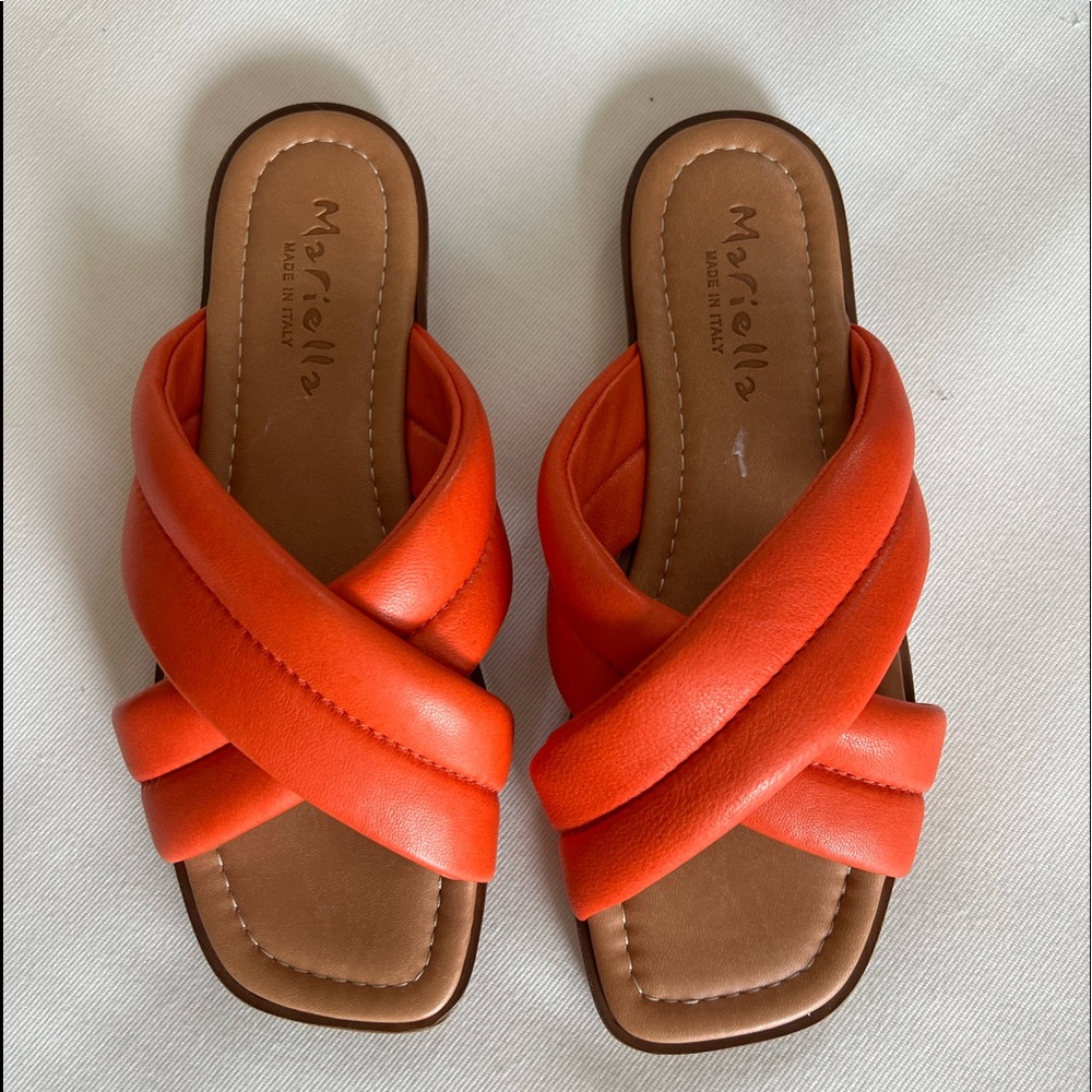 New orange leather sandals made in Italy